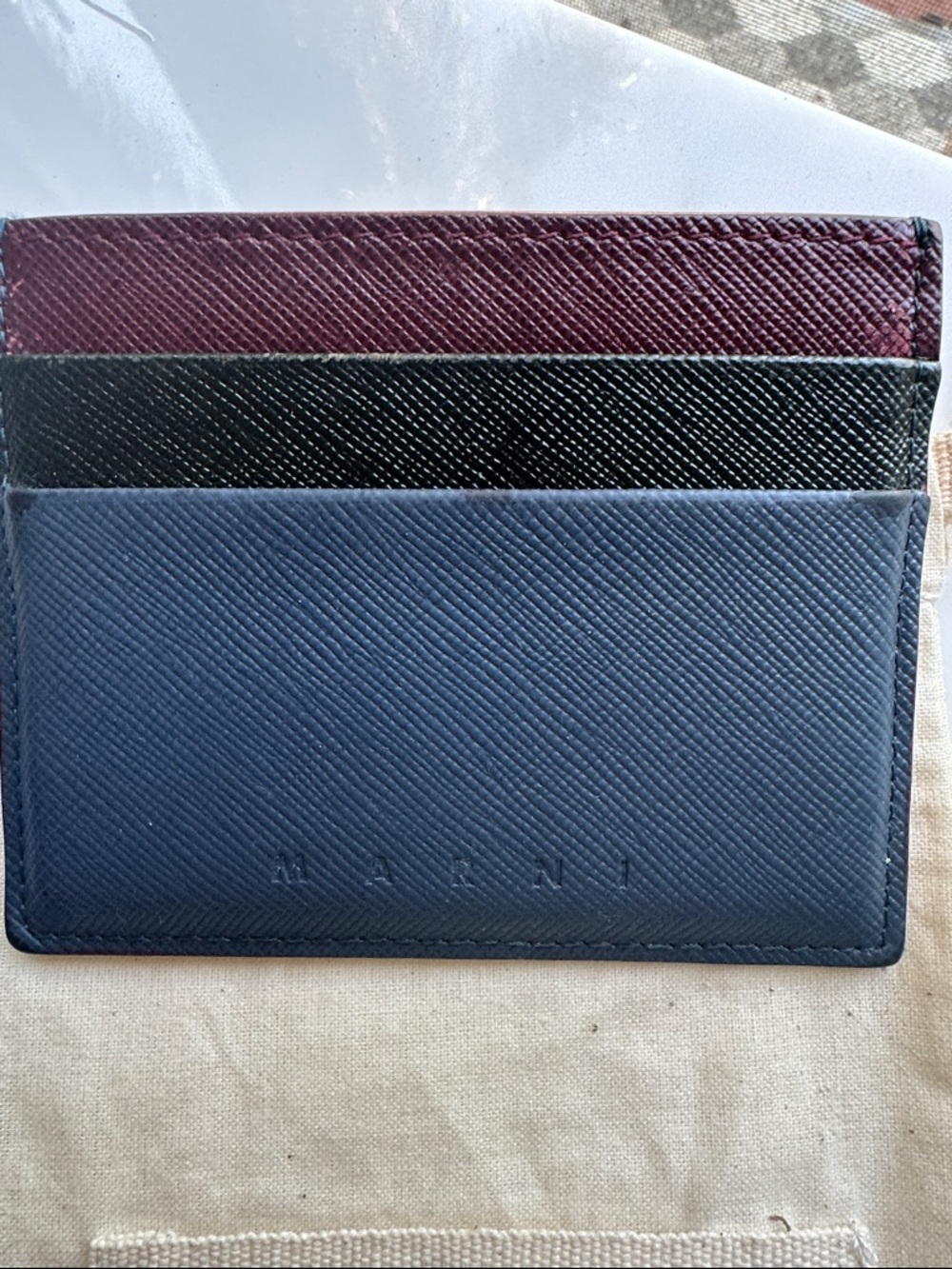 Marni Navy Blue Black and Burgundy Leather Card Holder men’s Marni